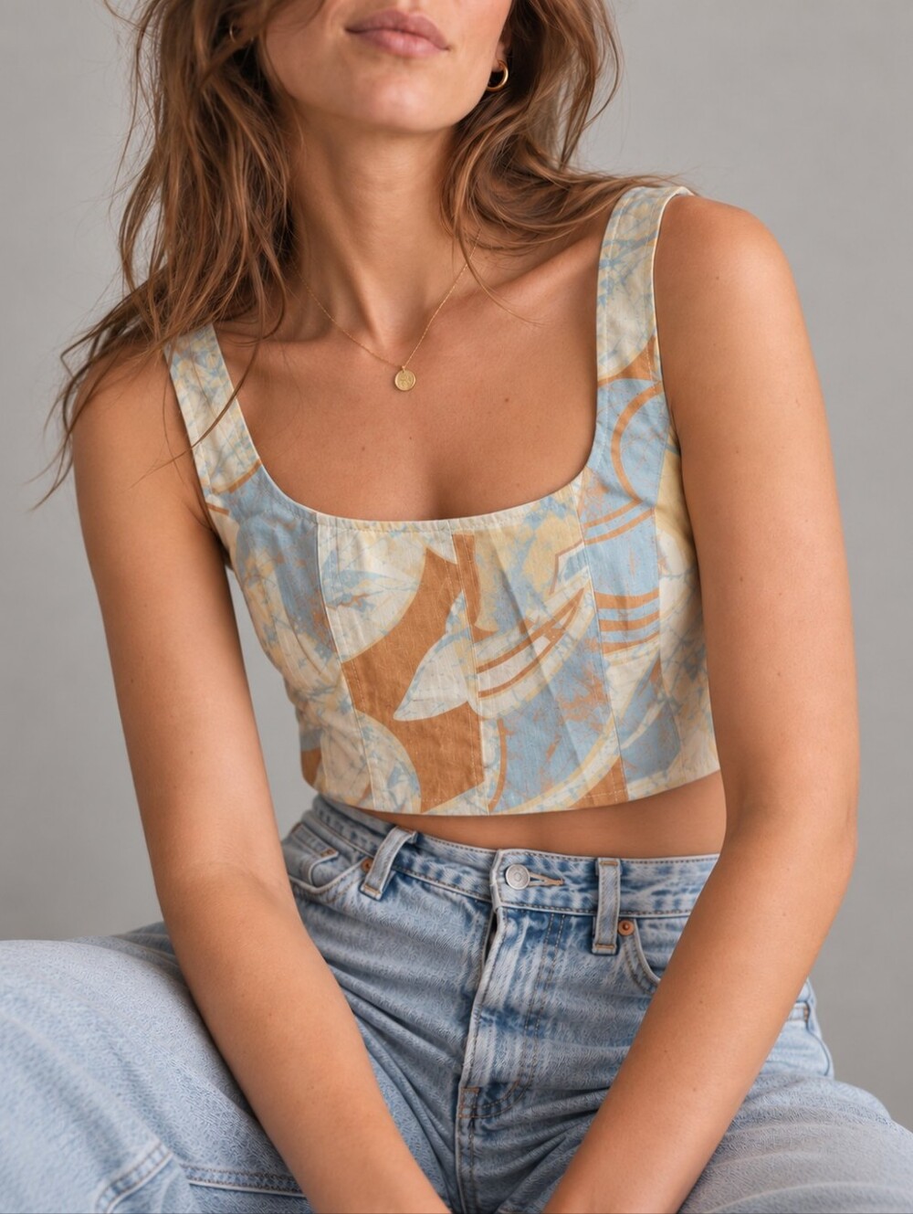 A.L.C. Isabel Linen Crop Corset Top Cumin Sea Glass Womens Size 8